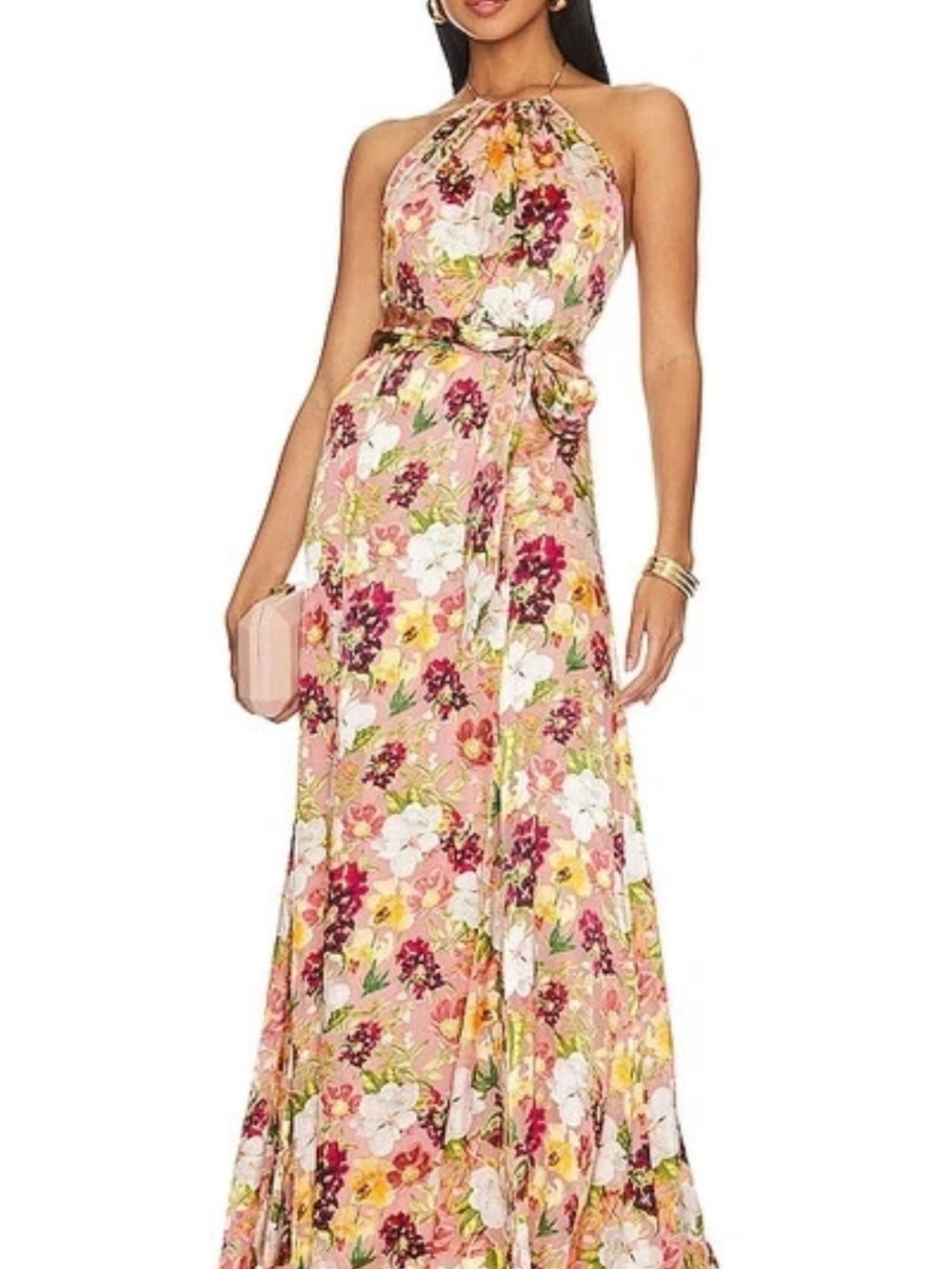 Alice & Olivia DITA TIE NECK HALTER DRESS Maxi floral size US 14 Juniper Floral